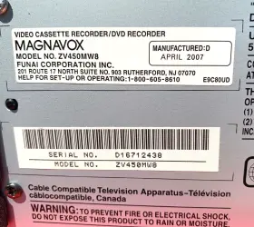 Zv450mw8 Magnavox Digital Video Disc Recording With Cassette Recorder Zv450mw8 Magnavox Digital Video Disc Recording With Cassette Recorder
