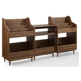 Pemberly Row Pr-4753-2767151 3-piece Wood Record Player Stand And Storage Set - Walnut